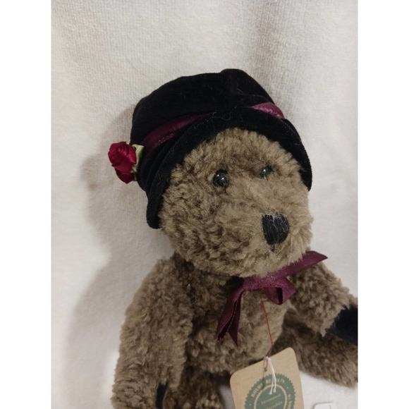 1990 Boyds Bears Auntie Alice PLUSH Teddy CERTIFICATE & Velvet Hat Silk Roses - Picture 3 of 14